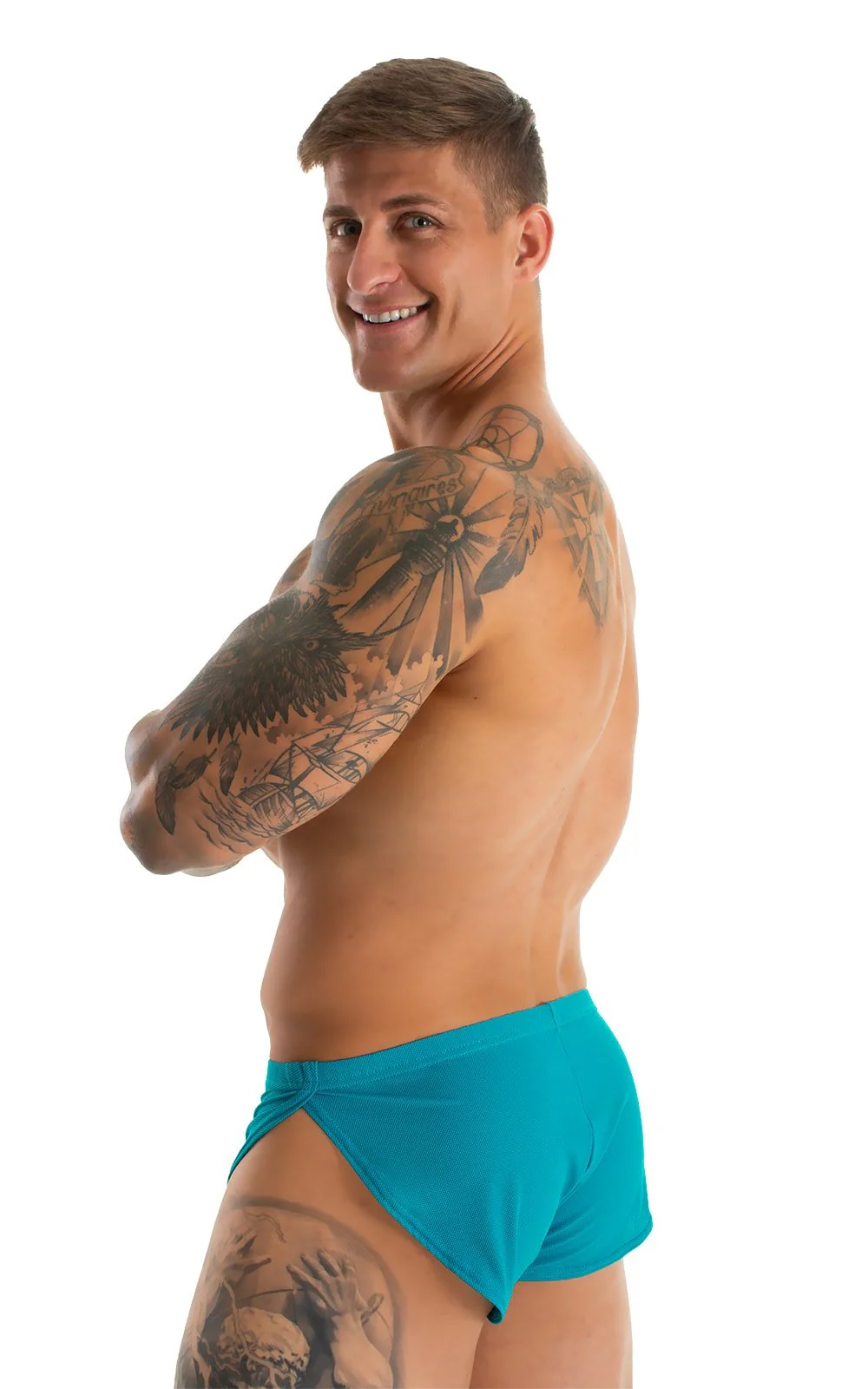 A14 - Mens Swimsuit Cover Up Split Running Shorts - Solid Mesh - Image 25