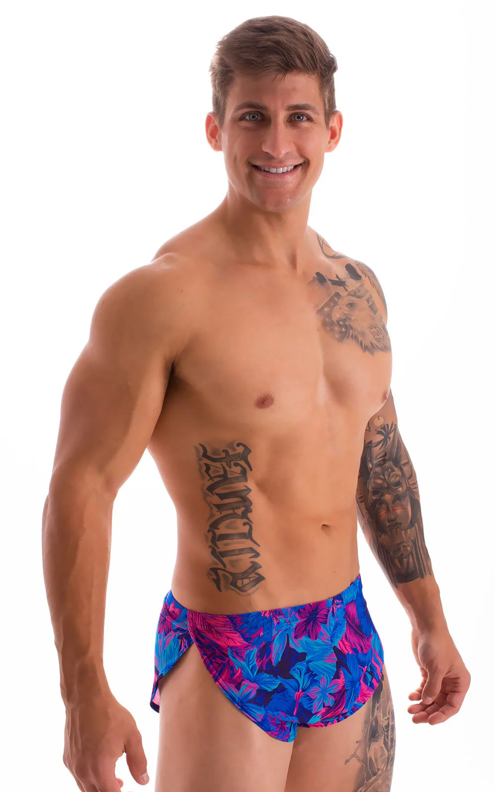 A14 - Mens Swimsuit Cover Up Split Running Shorts - Tan Through - Image 10