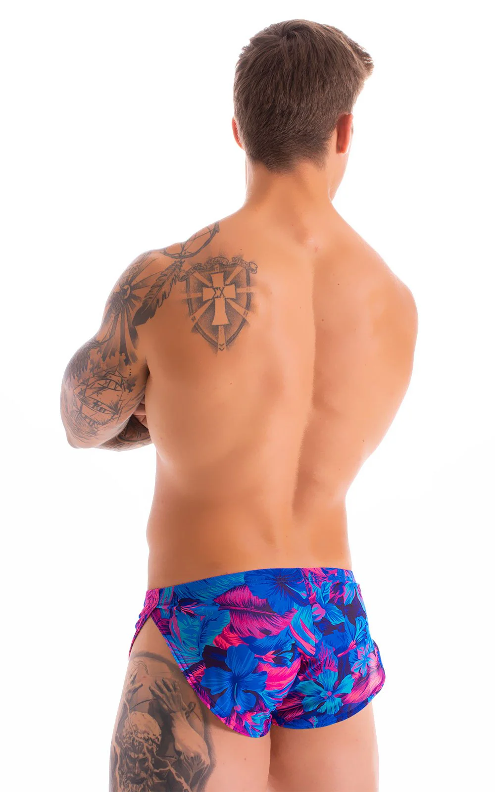 A14 - Mens Swimsuit Cover Up Split Running Shorts - Tan Through - Image 7