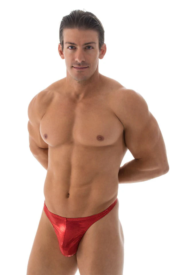 M45 - Mens Swimsuit Thong with Pouch Enhancement - Wet Look - Image 5