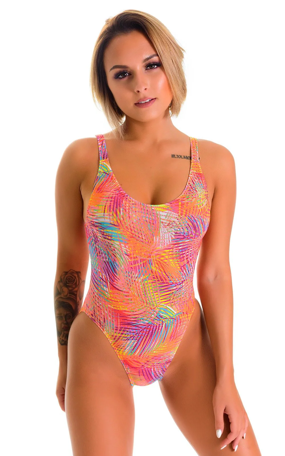 F12 - Womens Baywatch One Piece Swimsuit Full Back - Tan Through - Image 18