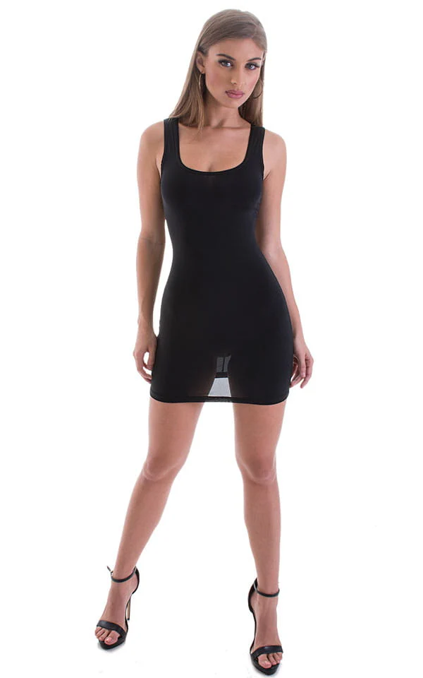 D11 - Womens Club Party Mini Dress - Solid Sheer Semi Sheer - Image 3