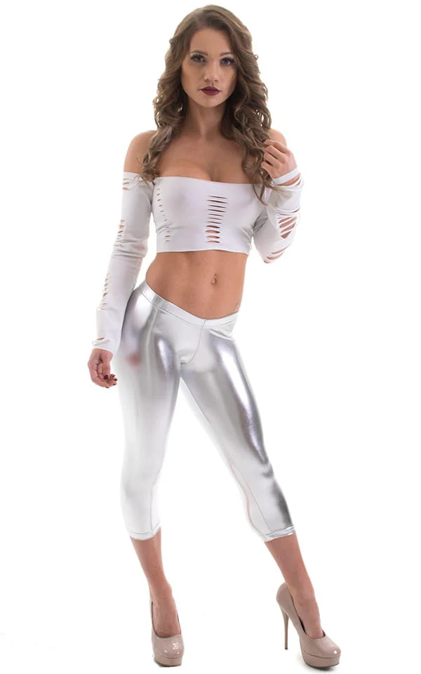A18 - Womens Super Low Capri Leggings - Wet Look - Image 4